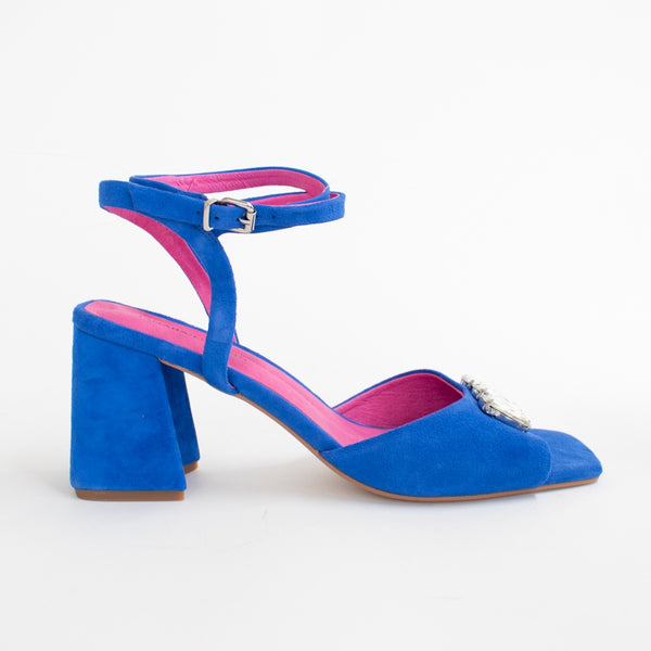 Tamara London Bonnie Electric Blue Suede Sandals side. Size 42 womens shoes