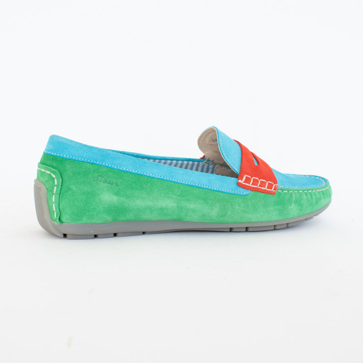 Sioux Carmona Green Blue Moccasins back. Size 11.5 womens shoes