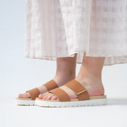 Ziera Nairo Tan leather Sandals Model Shot. Size 43 womens shoes