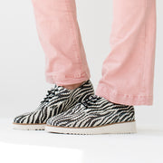 Gelato Alumni Zebra Print Shoes side. Size 43 womens shoes. Side View On Model.