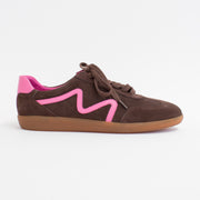 Minx Magnum Cafe Suede Pink Sneakers side. Size 42 womens shoes