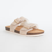 Frankie4 Nico Sandshell Shearling Sandals front. Size 11 womens shoes