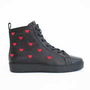 Minx Queen of Hearts Black High Top Sneaker side. Size 42 womens shoes