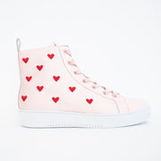 Minx Queen of Hearts Baby Pink High Top Sneakers side. Size 42 womens shoes