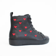 Minx Queen of Hearts Black High Top Sneaker back. Size 44 womens shoes