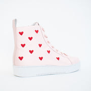 Minx Queen of Hearts Baby Pink High Top Sneakers back. Size 44 womens shoes