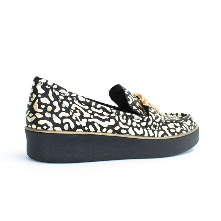 Ziera Zurina Black and Gold Leopard Shoes back. Size 44 womens shoes