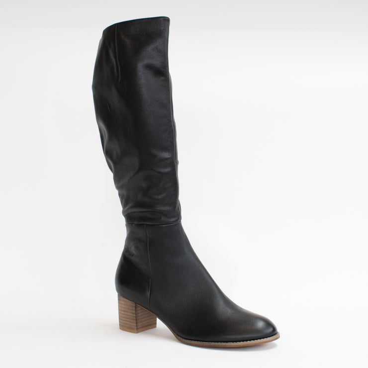 Django and Juliette Sled Black with Natural Heel Long Boot front. Size 43 womens shoes